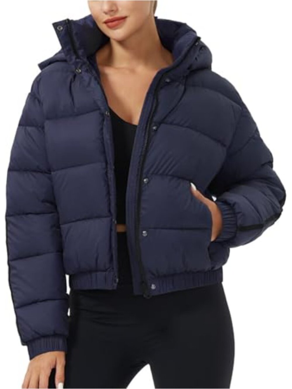 Cropped Puffer Jacket Down Alternative Waterproof Hooded Quilted Outdoor Coat